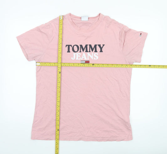 Tommy Jeans Women's Pink Cotton Logo T-Shirt Size L