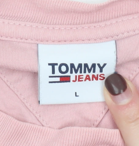 Tommy Jeans Women's Pink Cotton Logo T-Shirt Size L