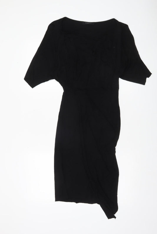 AllSaints Women's Black XS Asymmetric Knee Length Viscose Dress