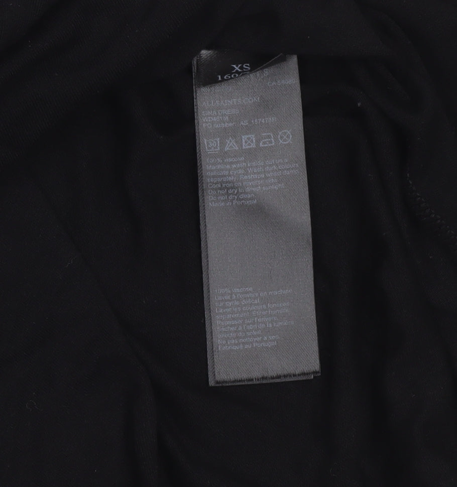 AllSaints Women's Black XS Asymmetric Knee Length Viscose Dress