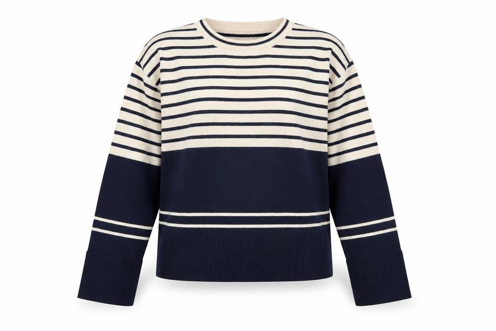 LUC-CE Women's Blue Striped Crew Neck Knit Jumper S