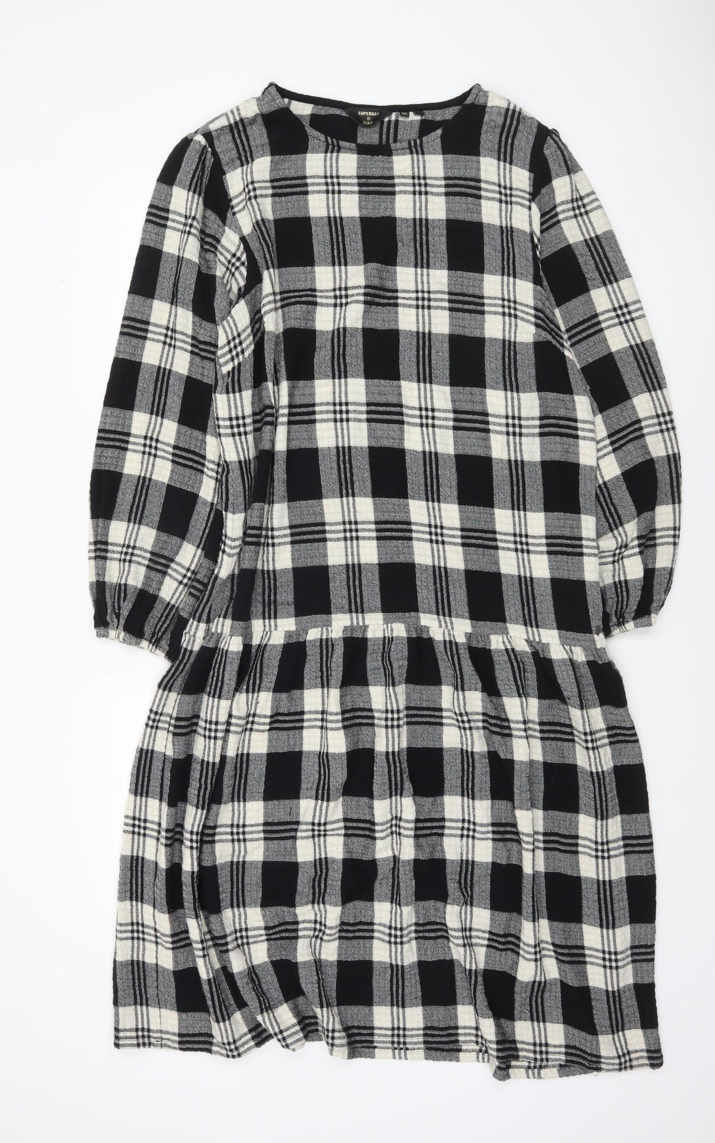 Superdry Women's Black Check Shift Dress Size 14 Long Sleeve Casual