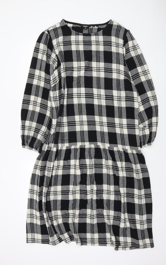 Superdry Women's Black Check Shift Dress Size 14 Long Sleeve Casual