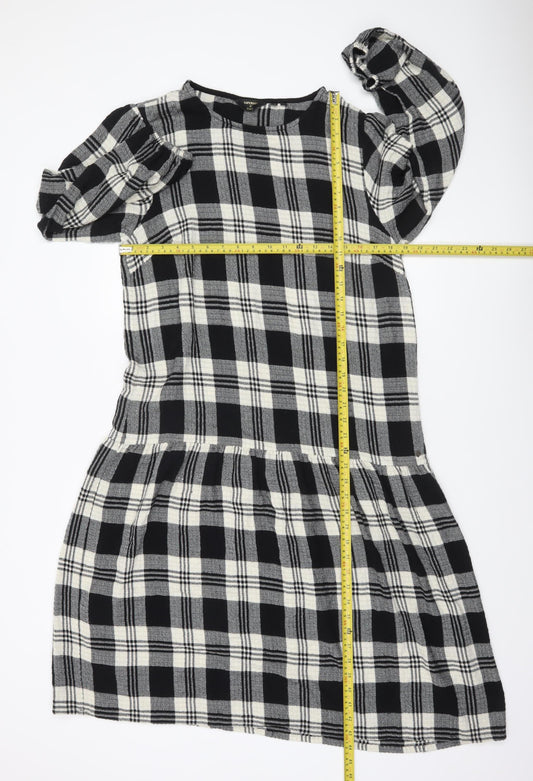 Superdry Women's Black Check Shift Dress Size 14 Long Sleeve Casual