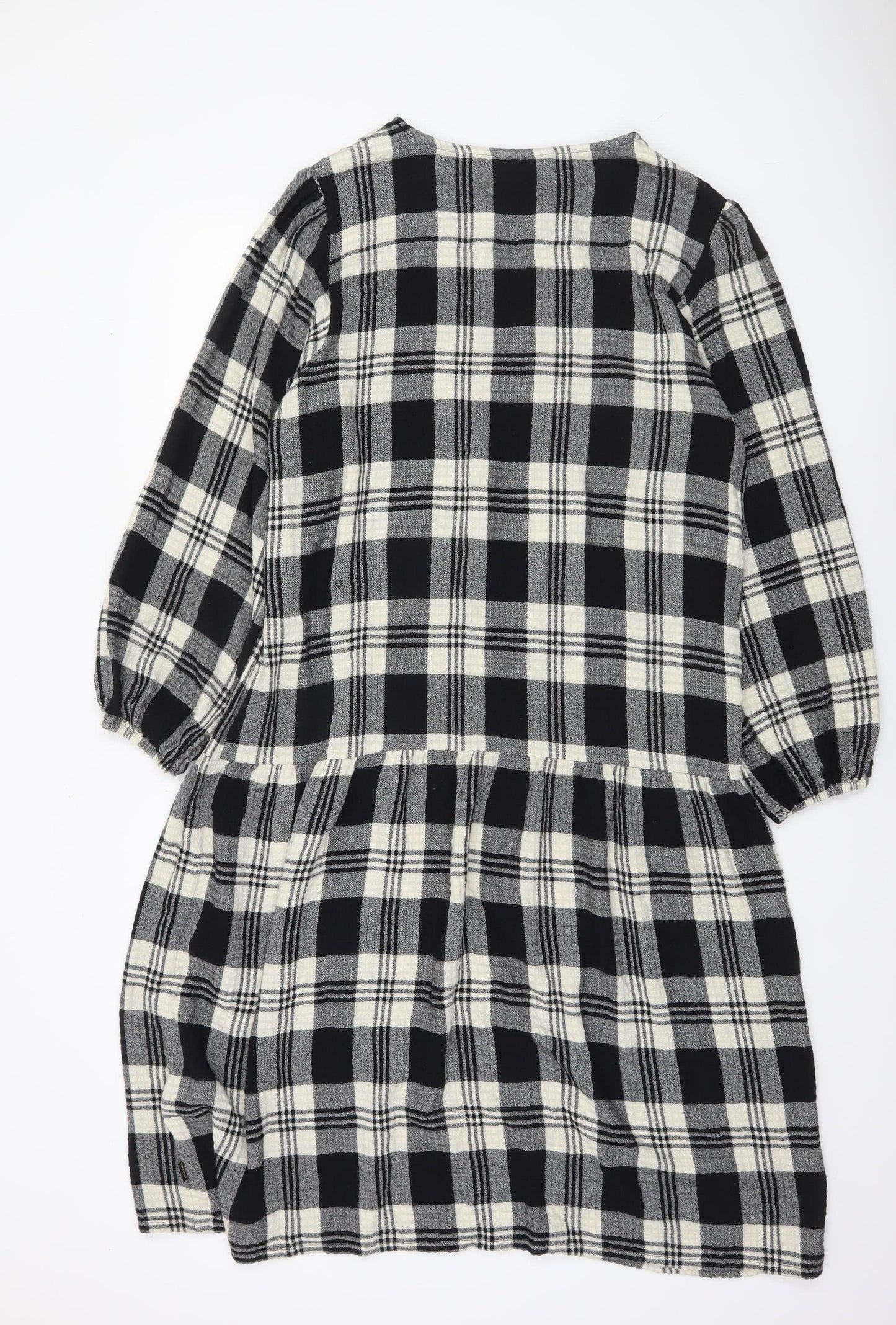 Superdry Women's Black Check Shift Dress Size 14 Long Sleeve Casual