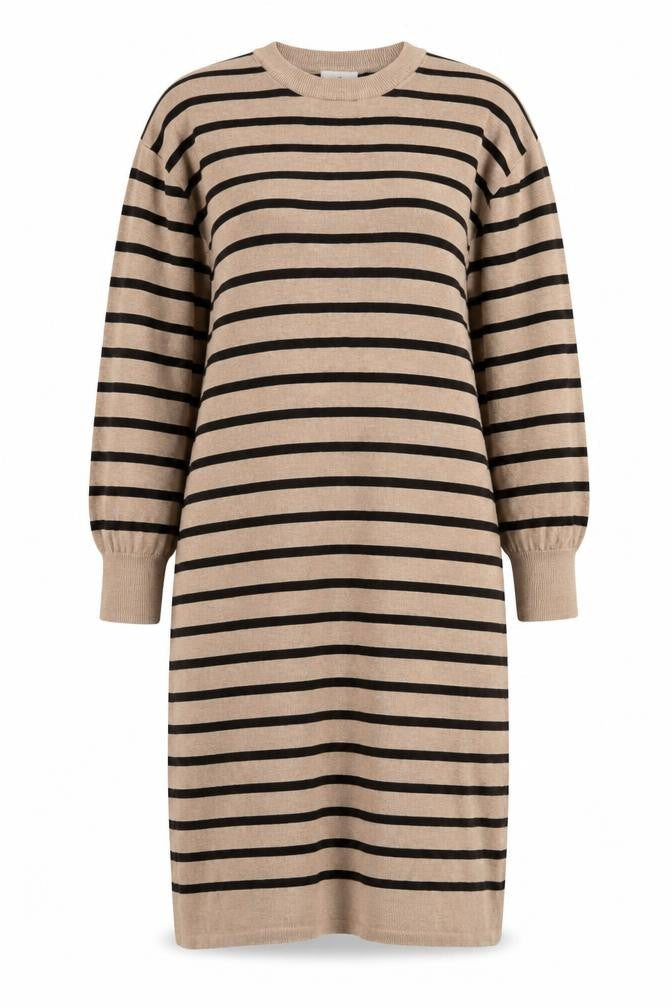 Kaffe Women Beige Black Stripe Knit Jumper Dress XL