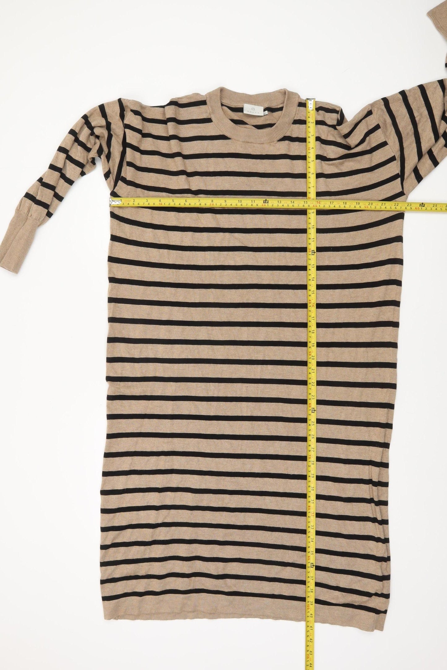 Kaffe Women Beige Black Stripe Knit Jumper Dress XL