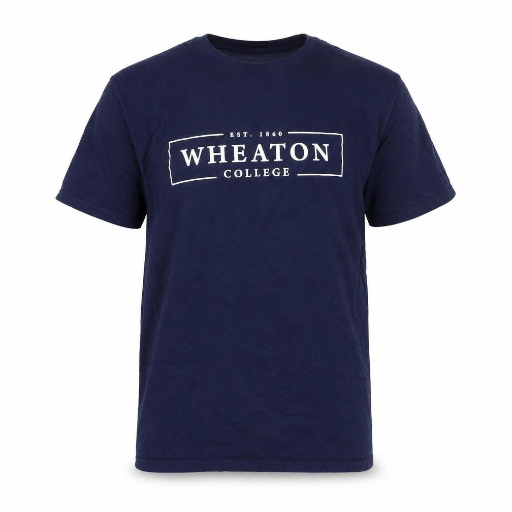 Gildan Men's Navy Wheaton College Graphic Cotton T-Shirt Size L