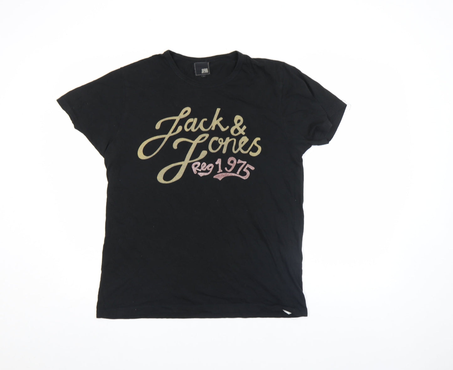 Unisex Adultss UK Size L JACK & JONES Black 100% Cotton T-Shirt