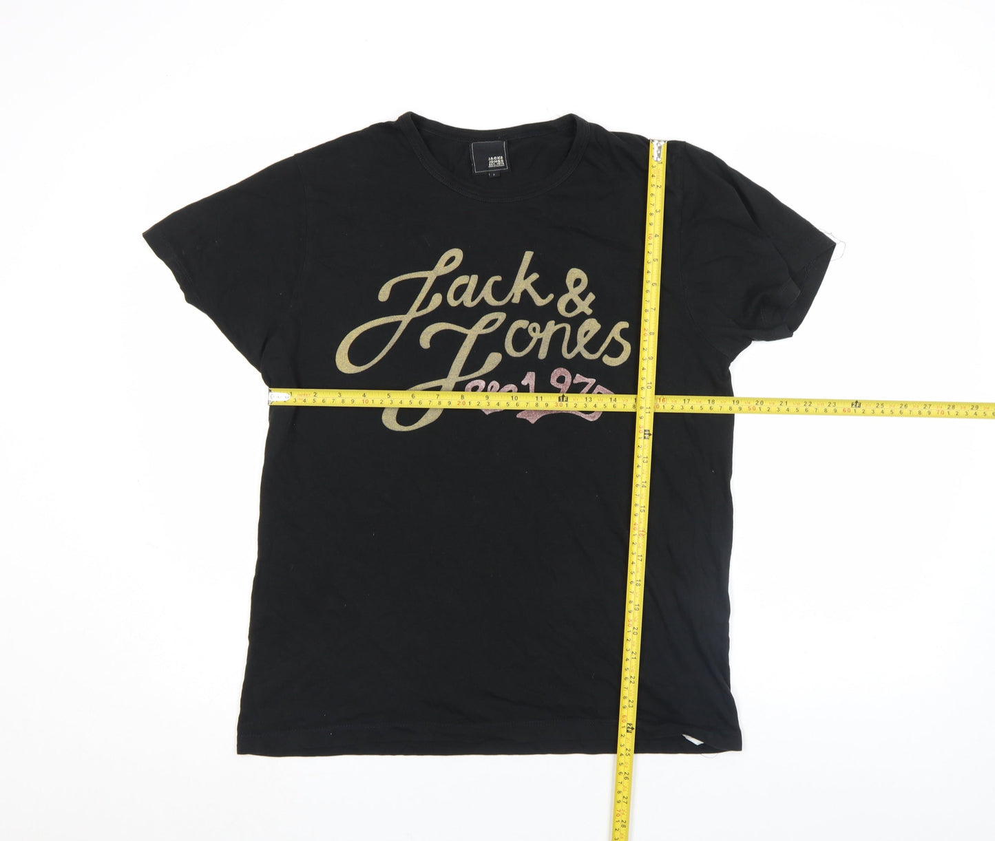 Unisex Adultss UK Size L JACK & JONES Black 100% Cotton T-Shirt