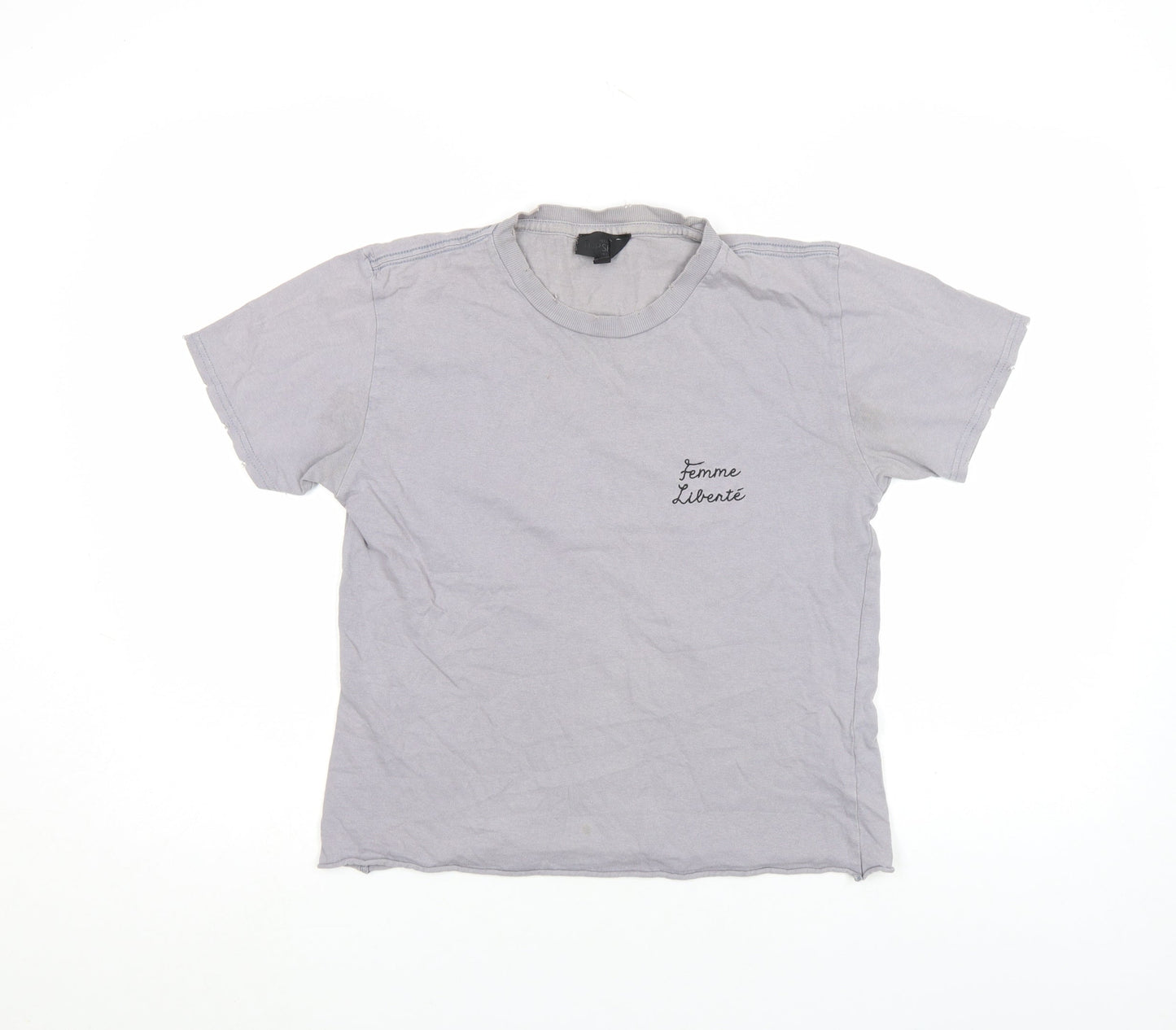 Topshop Petite Women's Grey Embroidered T-Shirt XS