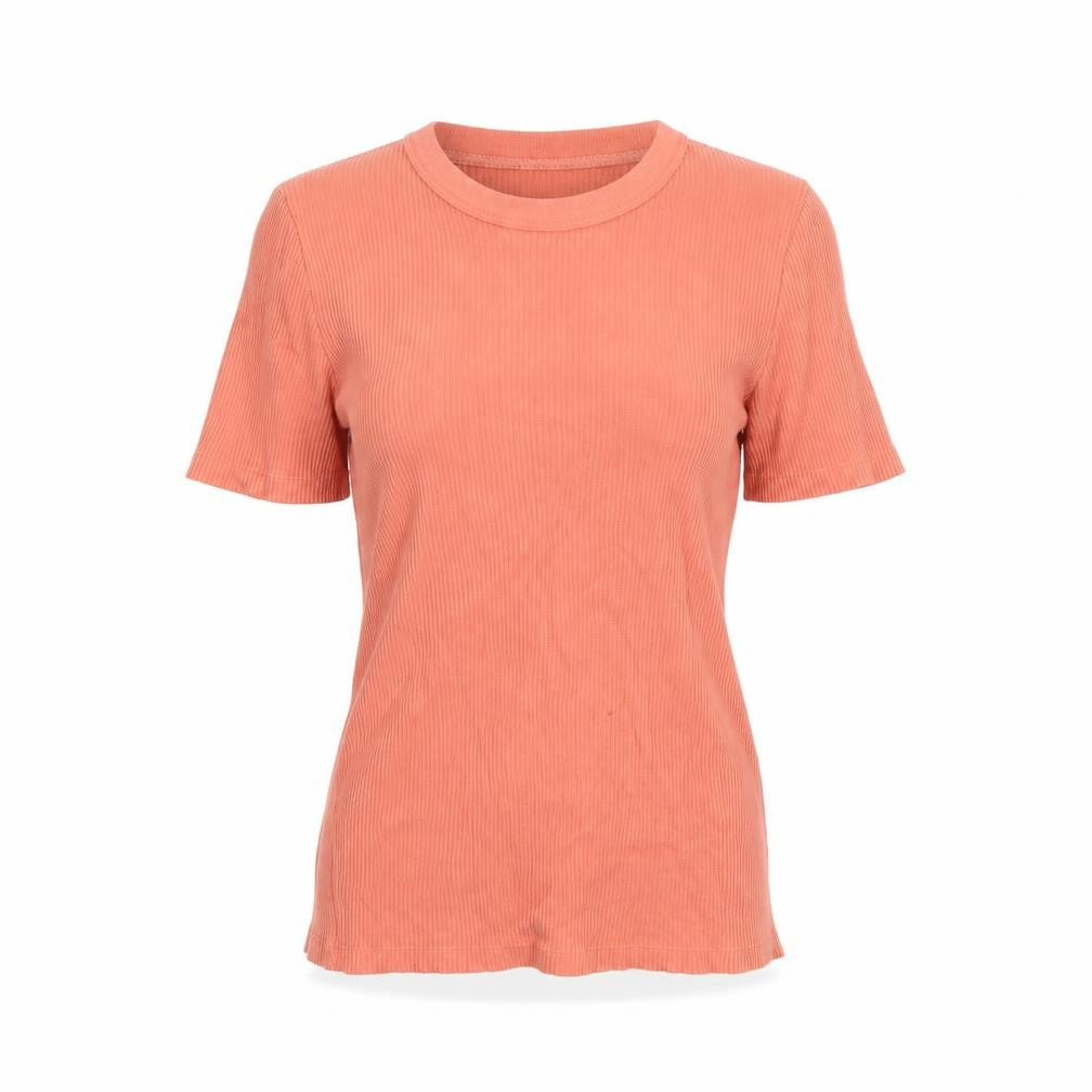 Zara Women Orange Ribbed Short Sleeve Slim Fit T-Shirt Size S