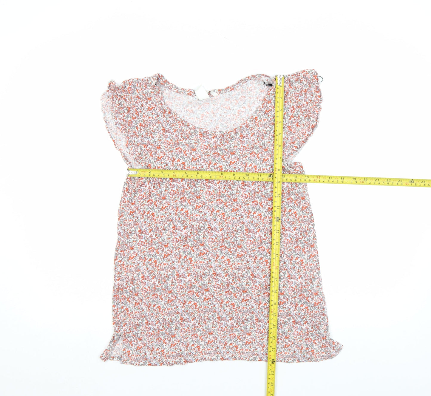 H&M Women's Multicoloured Floral Scoop Neck Short Sleeve Jersey Blouse Size S