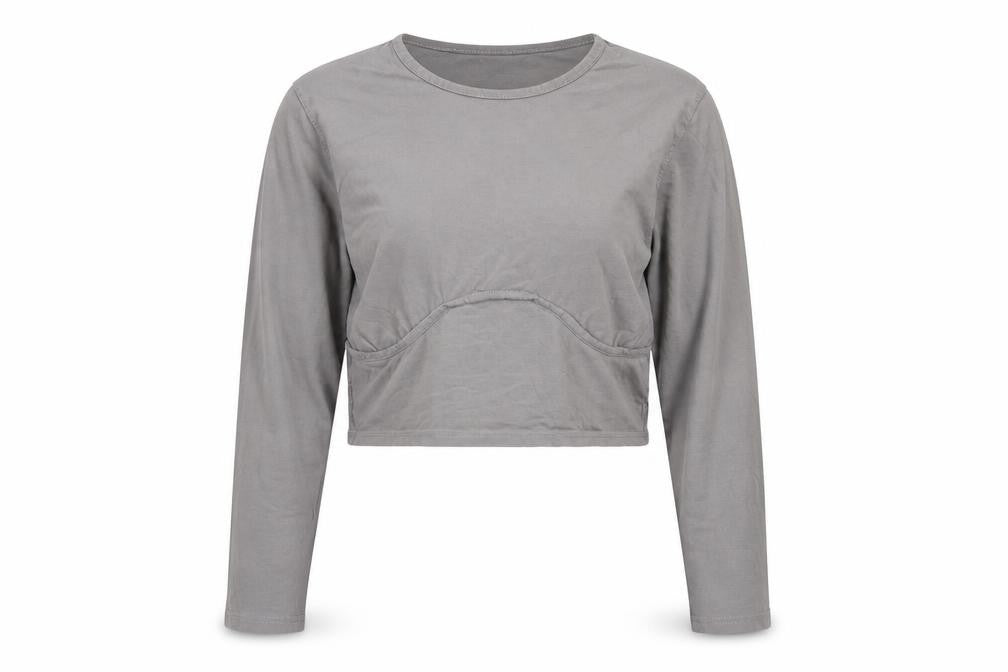 PrettyLittleThing Women’s Grey Cropped Long Sleeve Slim Fit Top UK 16