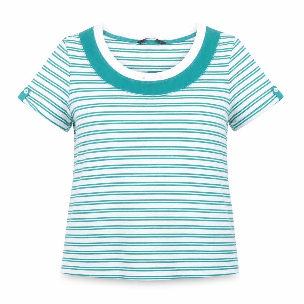 Bonmarché Women Blue Striped Short Sleeve Cotton T-Shirt M