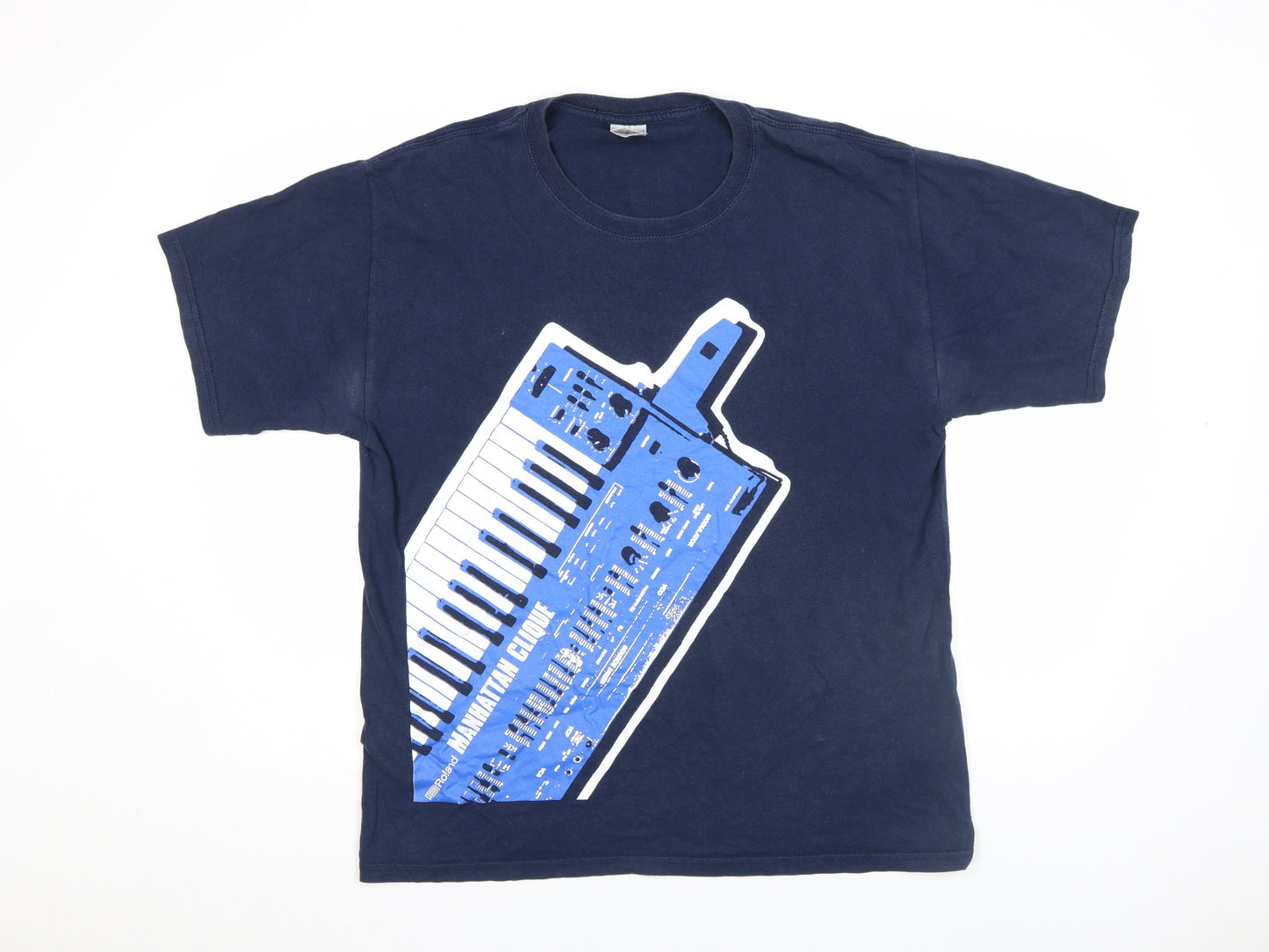 Gildan Men's Blue Music Print Short Sleeve Cotton T-Shirt Size L