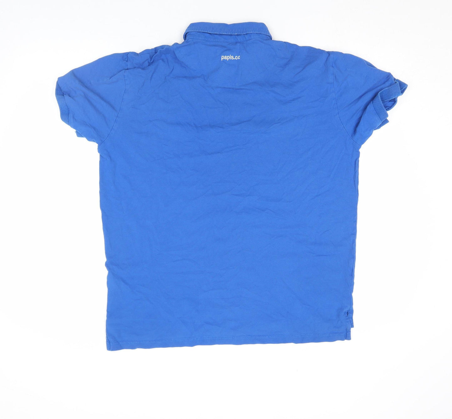 PAPIS.CC Men's Blue Cotton Short Sleeve Polo Shirt Size M