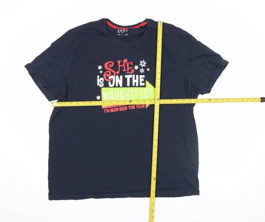 EASY Men's Navy Blue XXL Christmas Funny Graphic Cotton T-Shirt