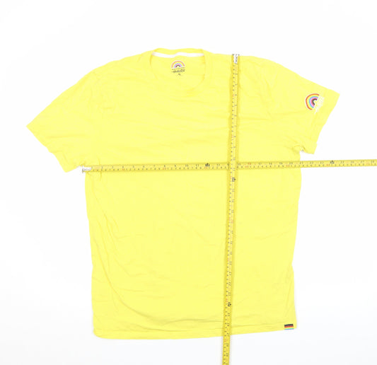 Hollister Men's Yellow XL Pride Rainbow Crew Neck Cotton T-Shirt