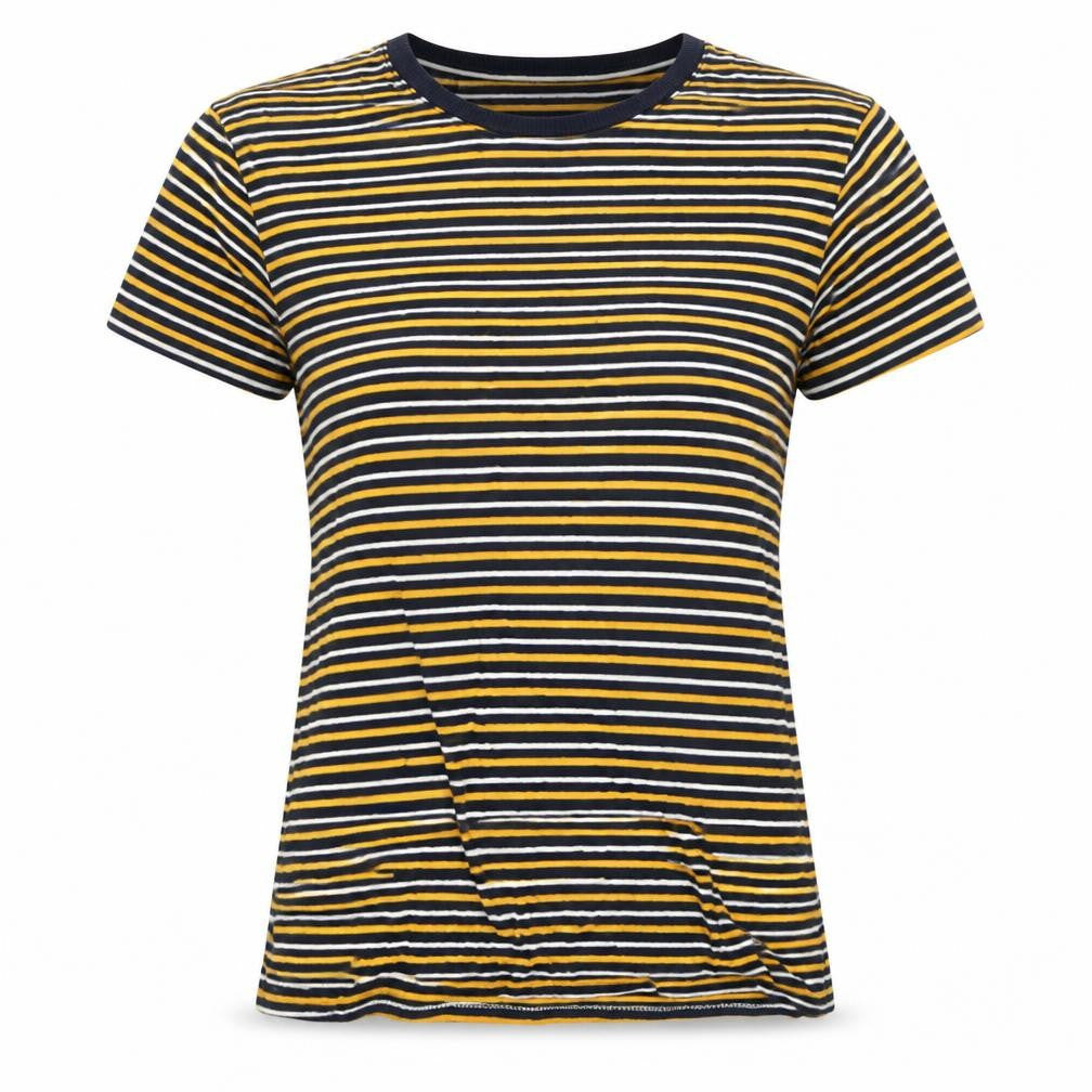 SELECTED Womens HOMME Navy Yellow Striped Cotton Crew T-Shirt Size S