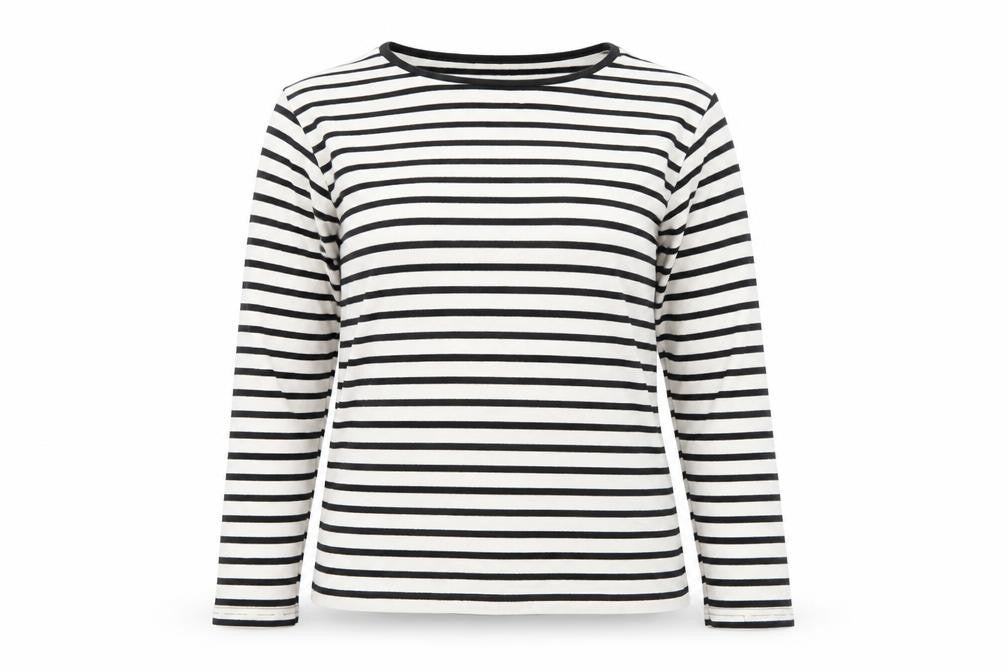 Armand Thiery Womens Black White Striped Cotton Long Sleeve Top M