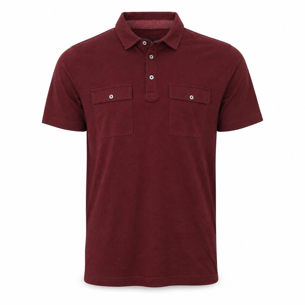 Front view of AW85 Men's Brown Short Sleeve Cotton Blend Polo Shirt, size M