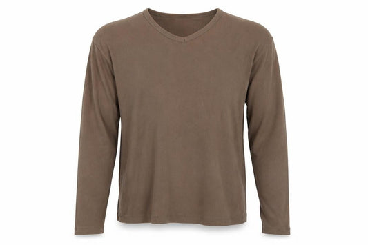 Lee Cooper Men's Brown Long Sleeve Cotton V-Neck Shirt XL