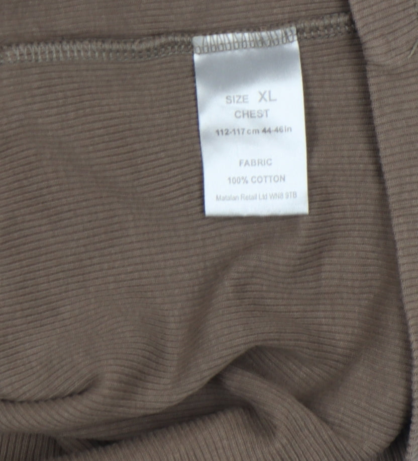 Lee Cooper Men's Brown Long Sleeve Cotton V-Neck Shirt XL