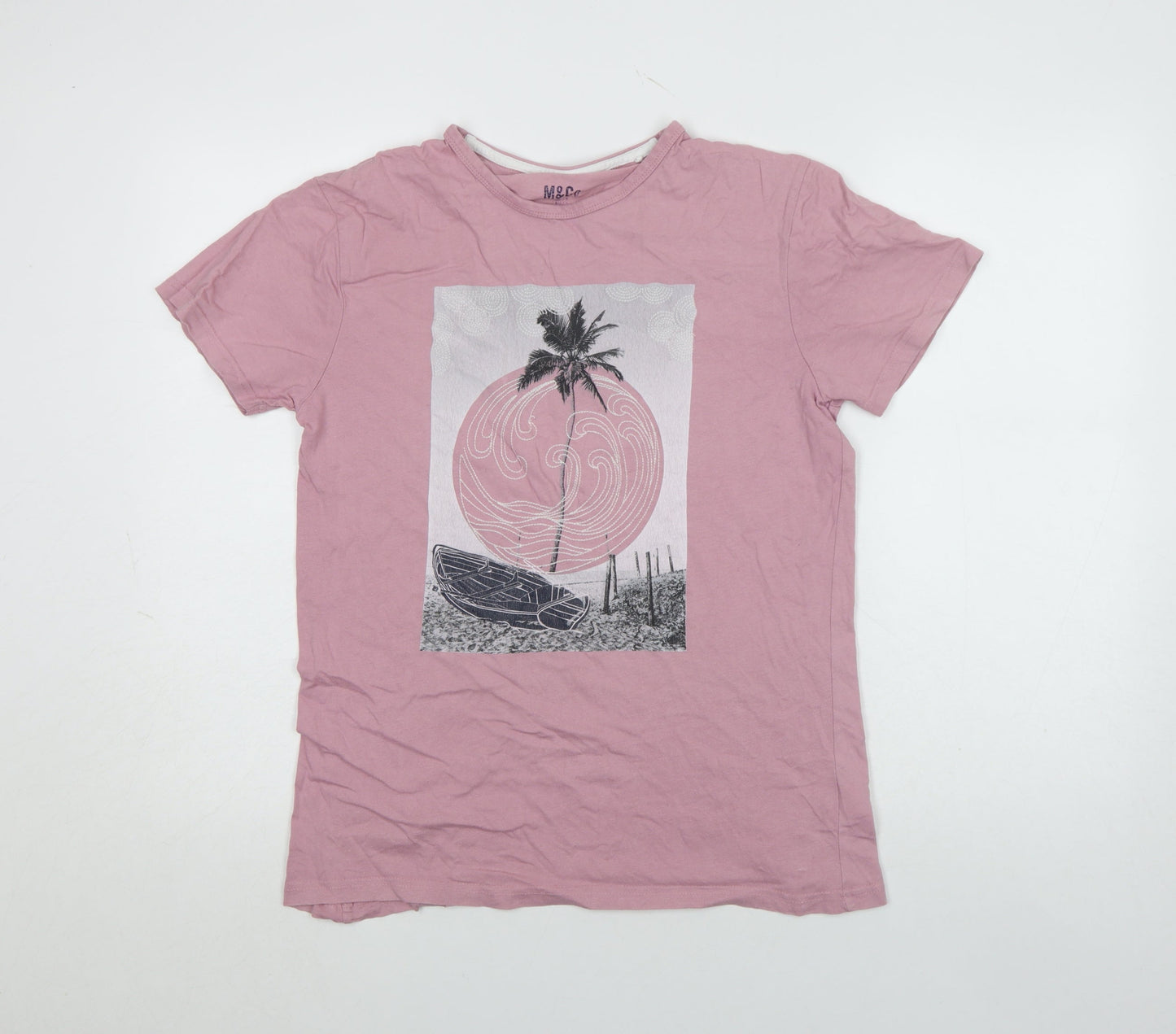 M&Co Men's Pink Beach Graphic Cotton T-Shirt Size S