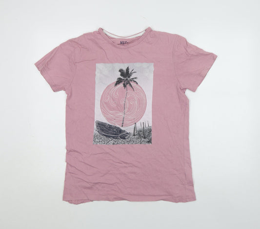 M&Co Men's Pink Beach Graphic Cotton T-Shirt Size S