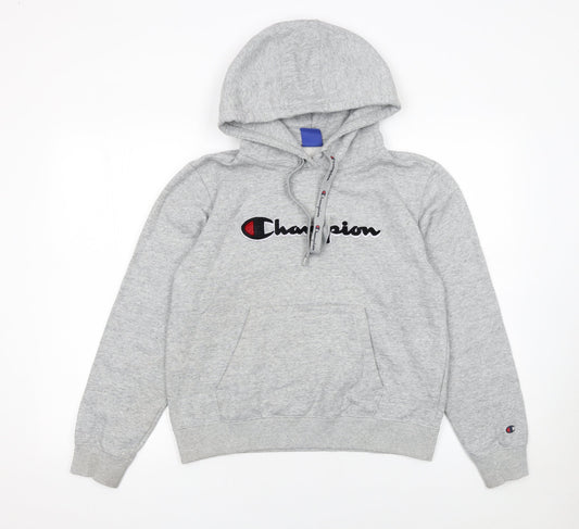 Champion Womens Grey Pullover Hoodie M Cotton Blend Logo Casual