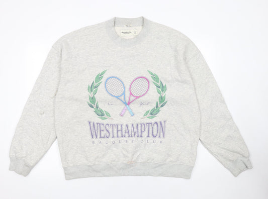 Womens UK M Oversized Abercrombie & Fitch Grey Pullover Sweatshirt