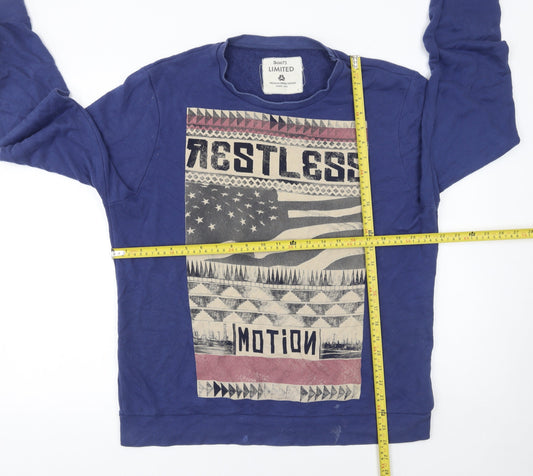 Denim 73 Men's Blue Graphic Print Pullover Sweatshirt Size L