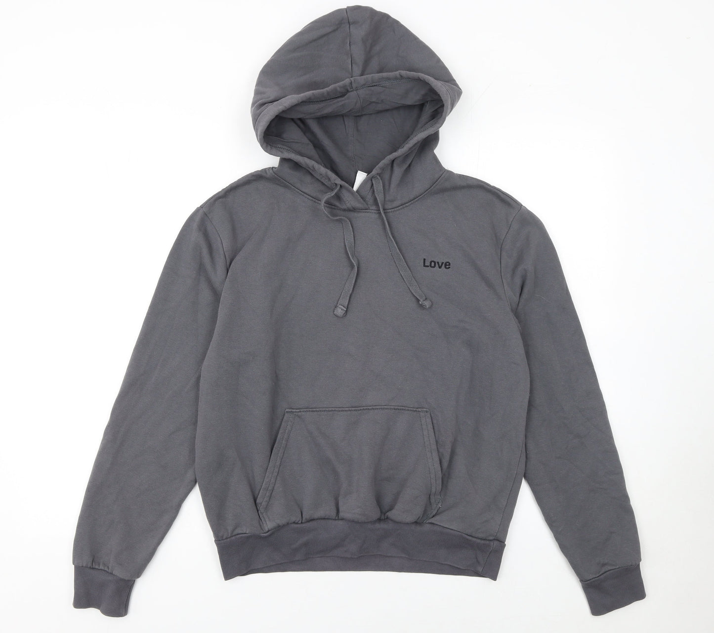 H&M Girls Grey Love Hoodie Size S Pullover Cotton Blend Sweatshirt