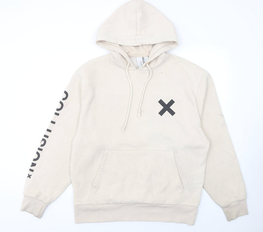 Collusion Mens Beige Pullover Hoodie M Logo Graphic Streetwear