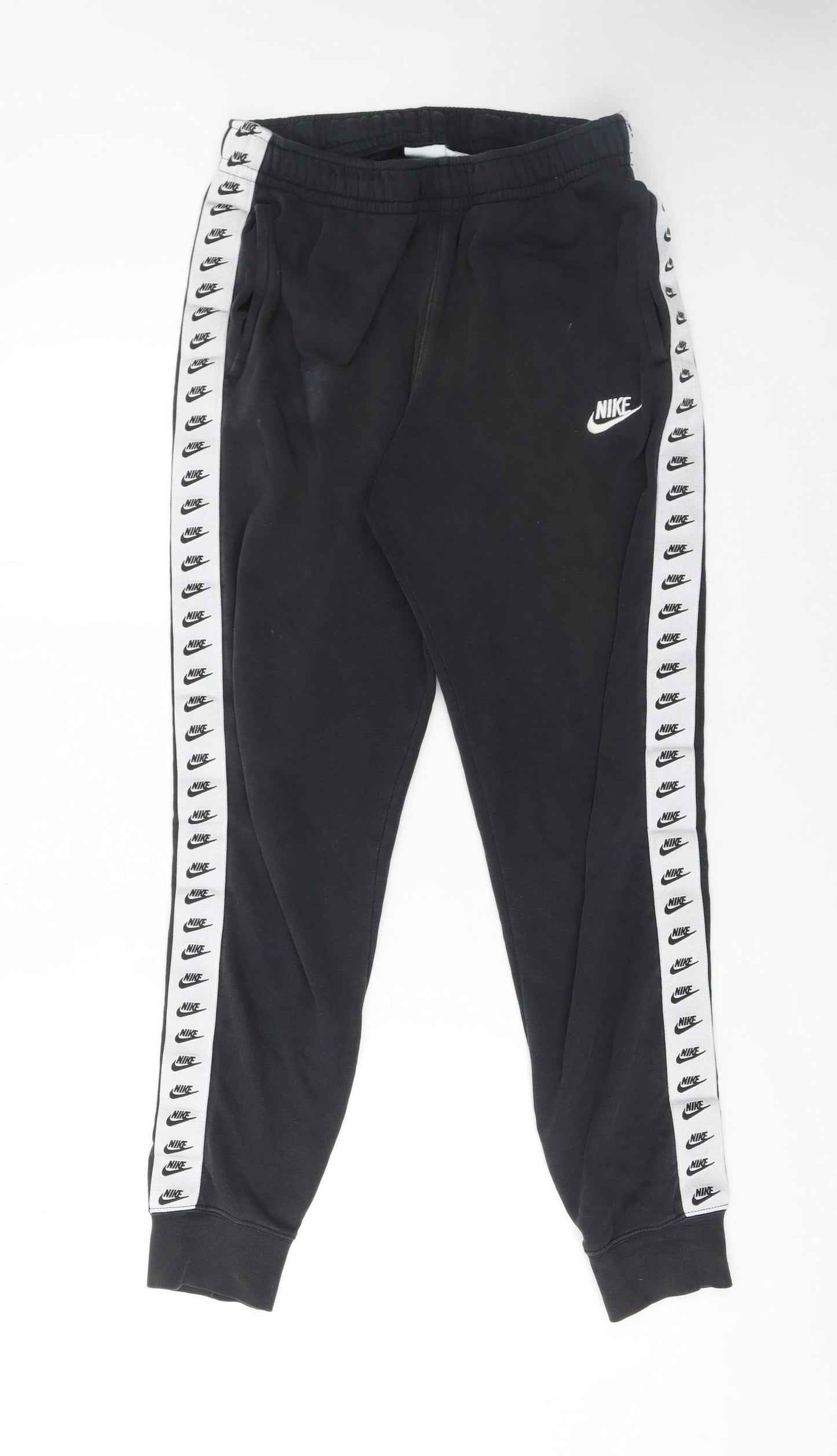Nike Men's Black Jogger Sweatpants Small Logo Taped Track Trousers