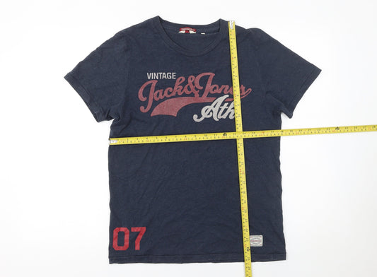 Mens UK Size S JACK & JONES Blue  Cotton Blend T-Shirt