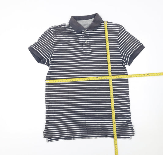 Gap Men's Grey Striped Classic Fit Cotton Polo Shirt M