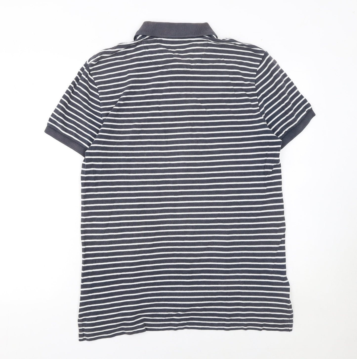 Gap Men's Grey Striped Classic Fit Cotton Polo Shirt M