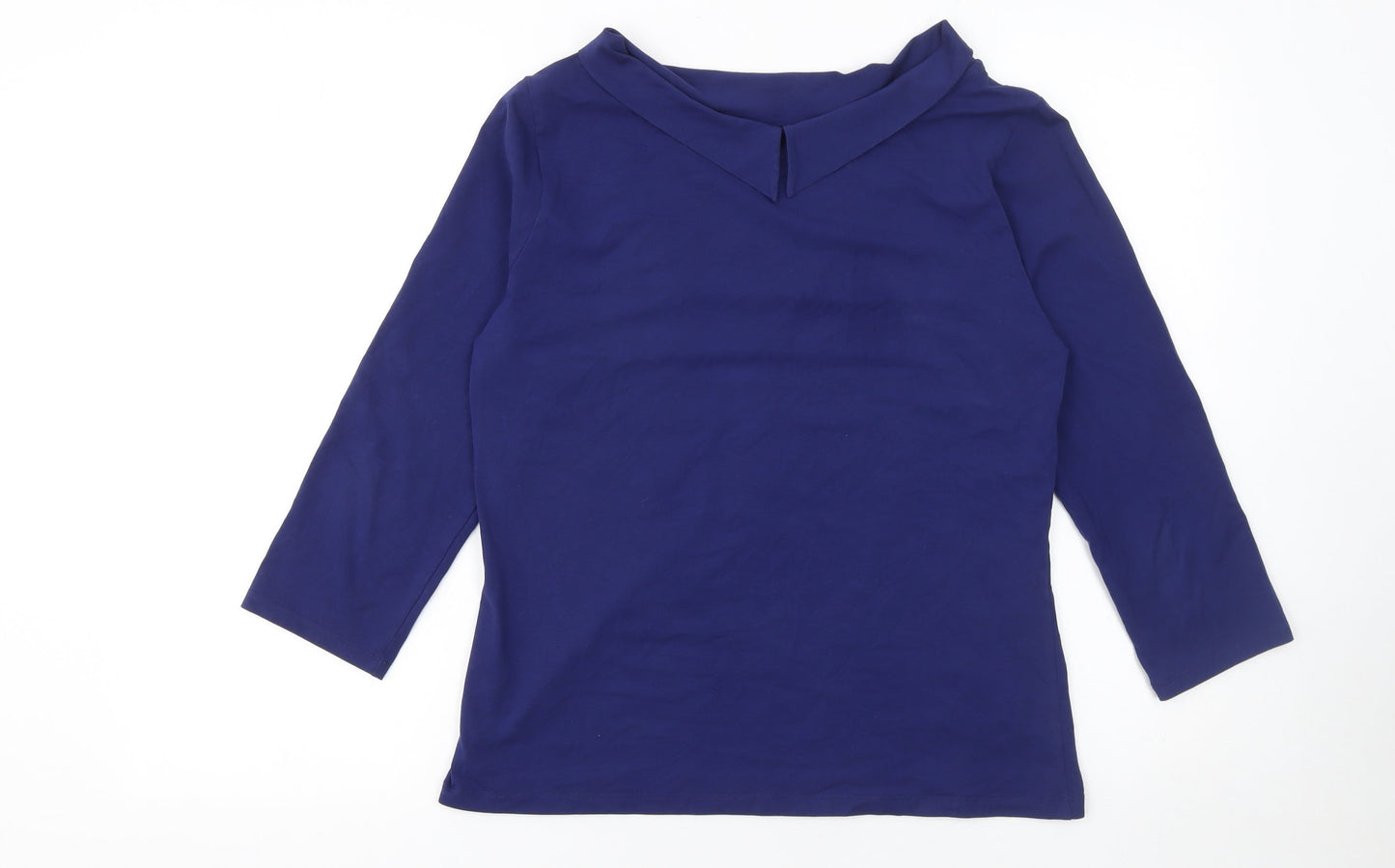 Hobbs Women Blue 3/4 Sleeve Boat Neck Cotton Jersey Blouse M