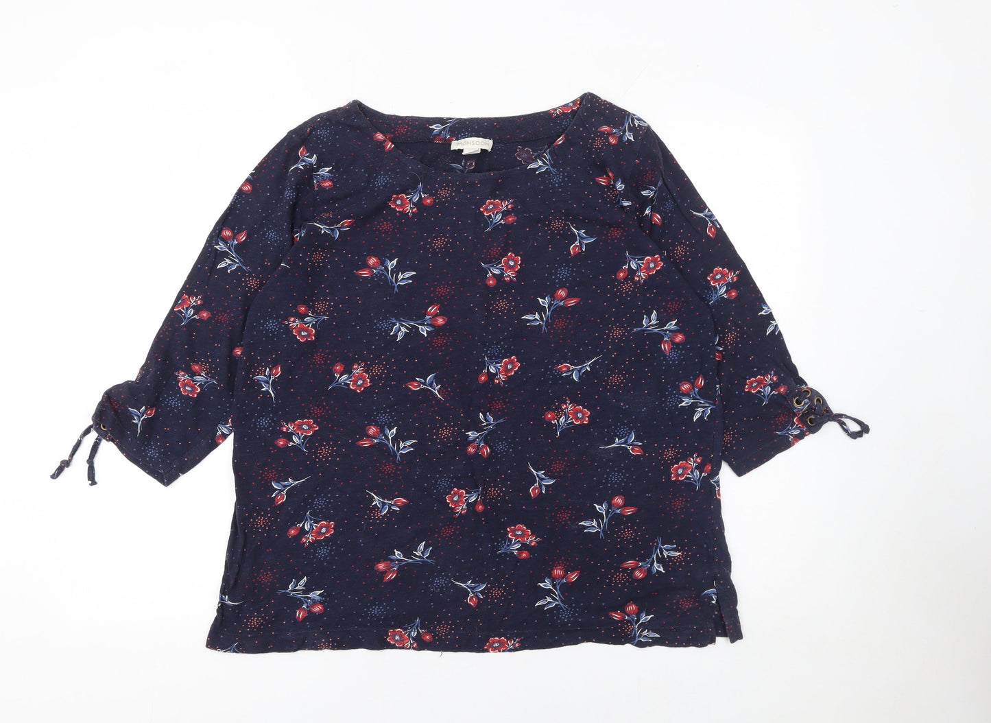Monsoon Womens Blue Floral 3/4 Sleeve Tunic Blouse Size 18