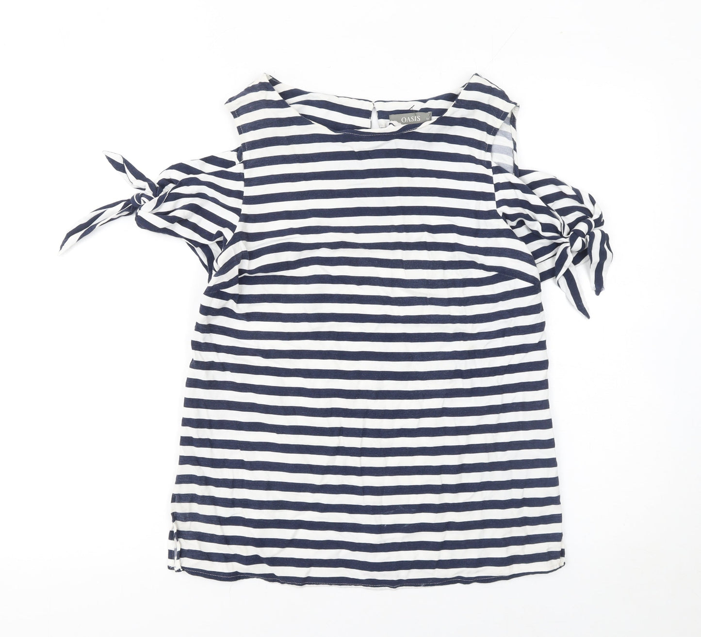 Oasis Women Blue White Striped Cold Shoulder Tunic Blouse Size 12