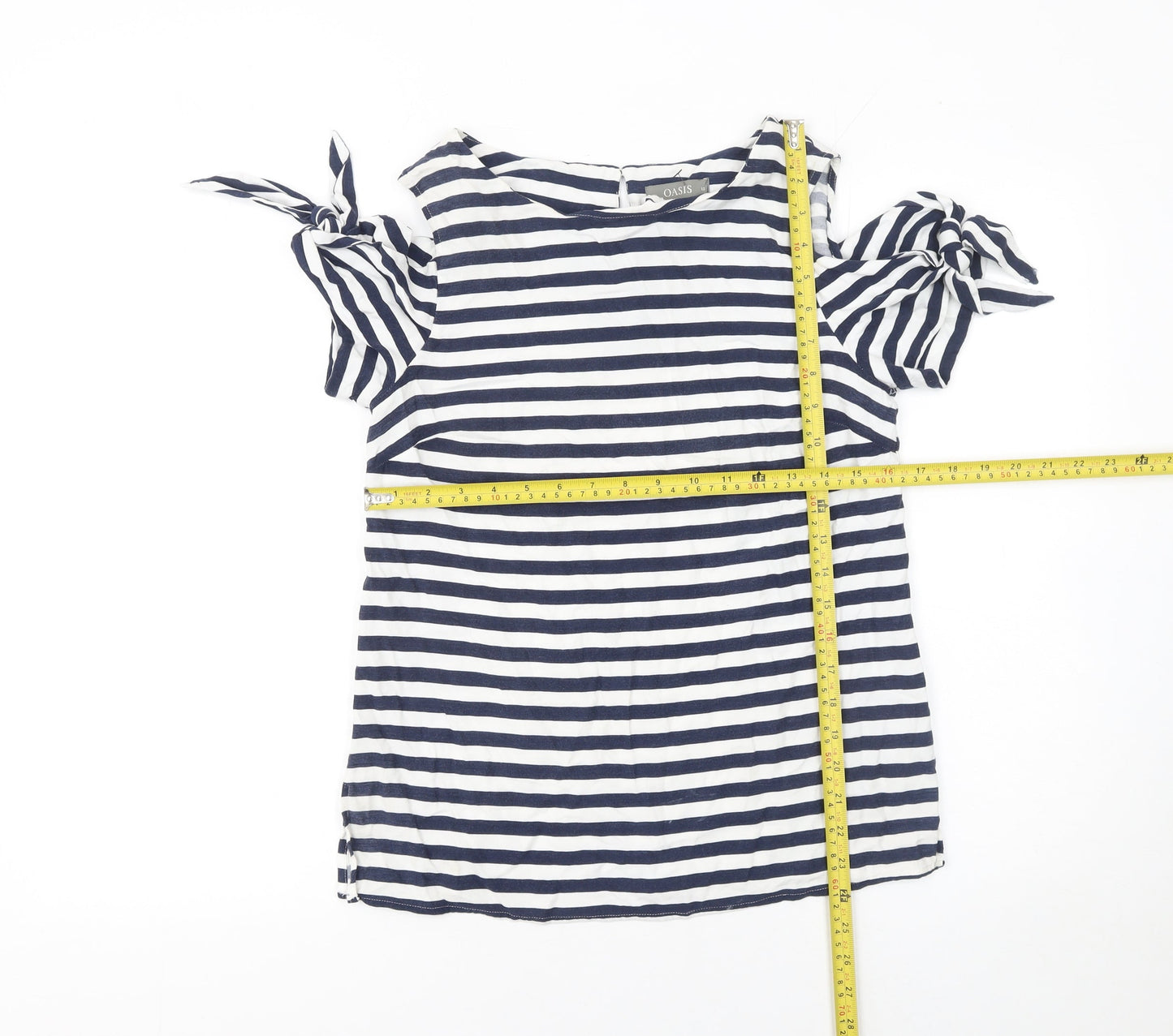 Oasis Women Blue White Striped Cold Shoulder Tunic Blouse Size 12