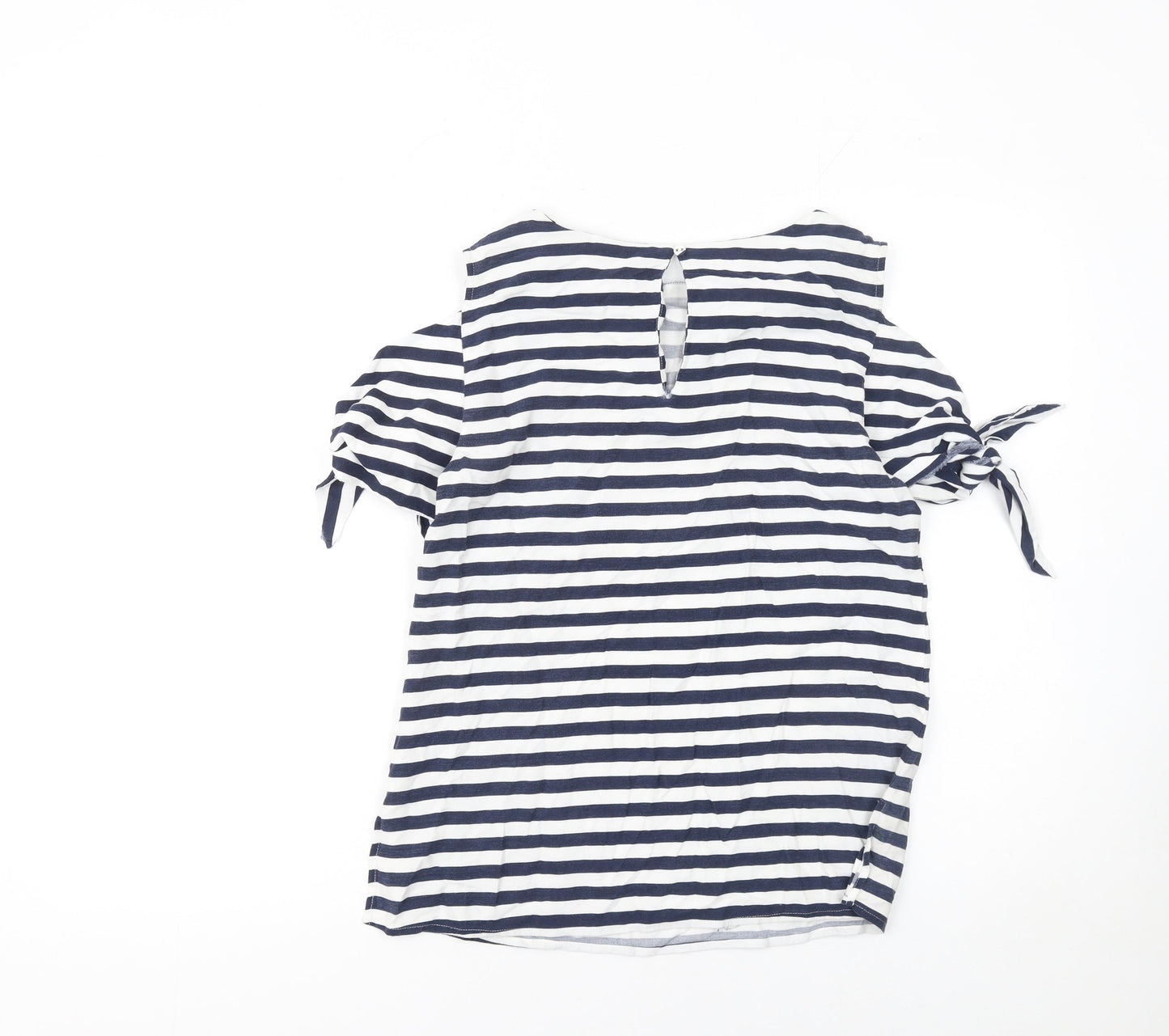 Oasis Women Blue White Striped Cold Shoulder Tunic Blouse Size 12