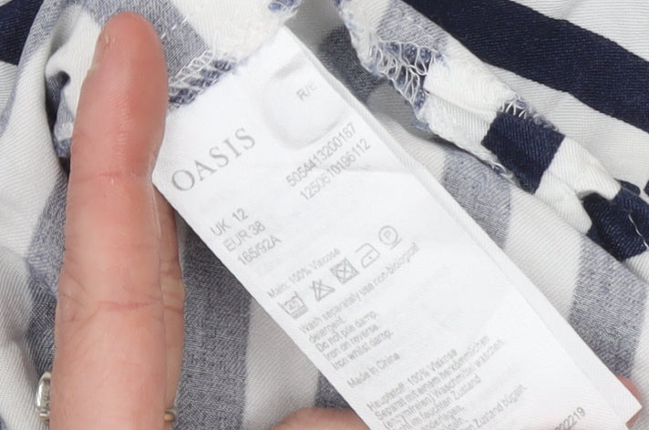 Oasis Women Blue White Striped Cold Shoulder Tunic Blouse Size 12