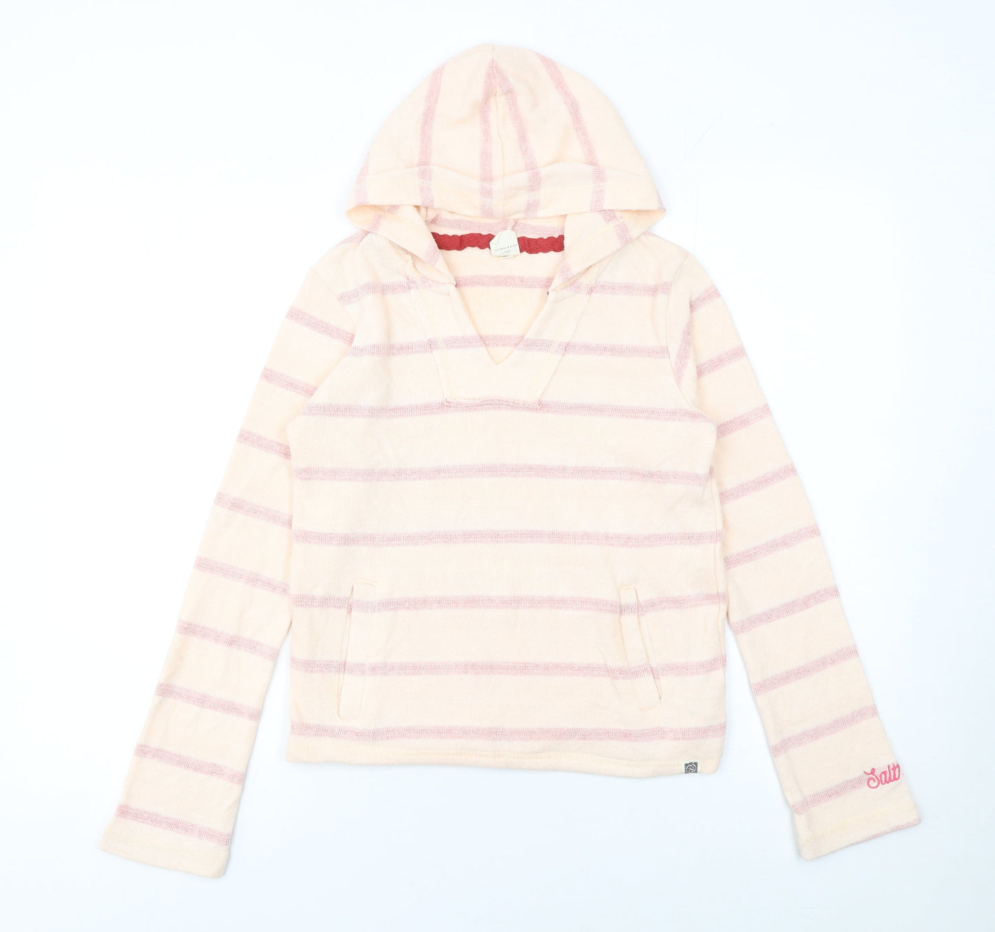 Saltrock Girls Beige Pink Striped Pullover Hoodie 11-12 Years Cotton Blend
