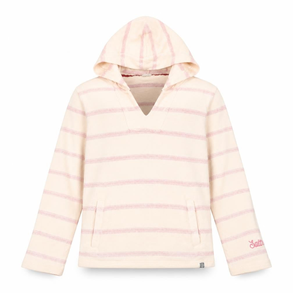 Front view of Saltrock girls’ beige pink striped pullover hoodie 11-12 years cotton blend
