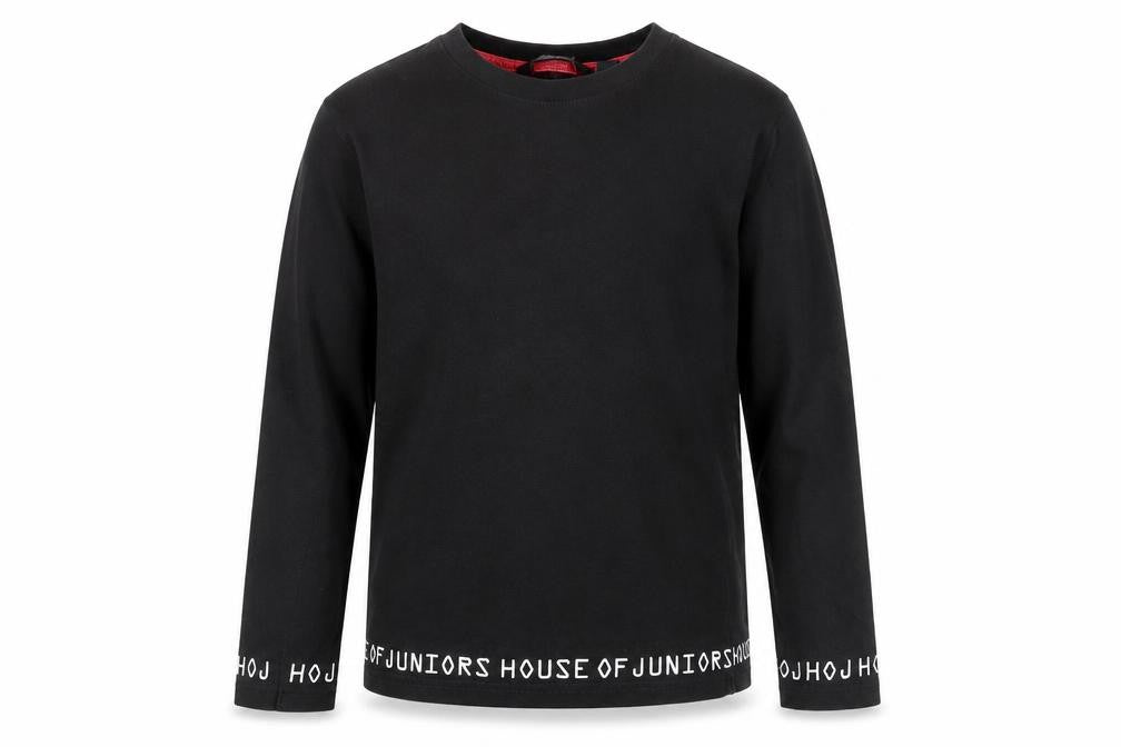Front view of House of Juniors girls’ black long sleeve logo cotton t-shirt 9-10 years
