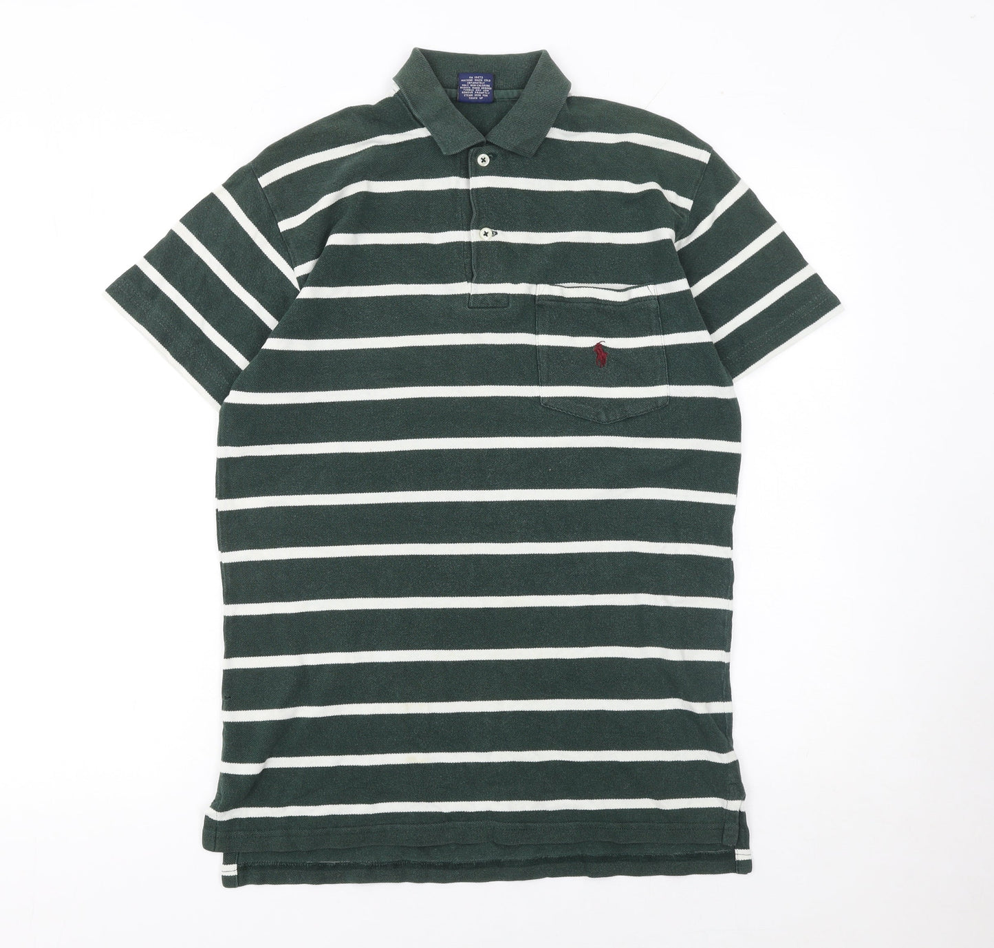 Ralph Lauren Men's Green Striped Cotton Polo Shirt Size L