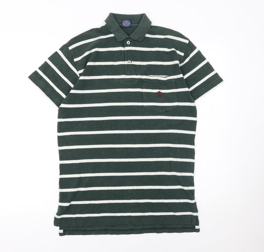 Ralph Lauren Men's Green Striped Cotton Polo Shirt Size L
